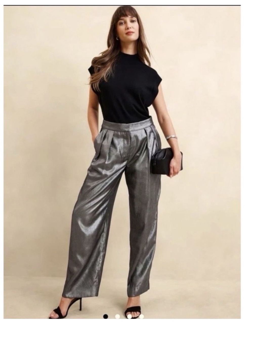 Banana Republic Metallic Silver High-Waist Trousers
